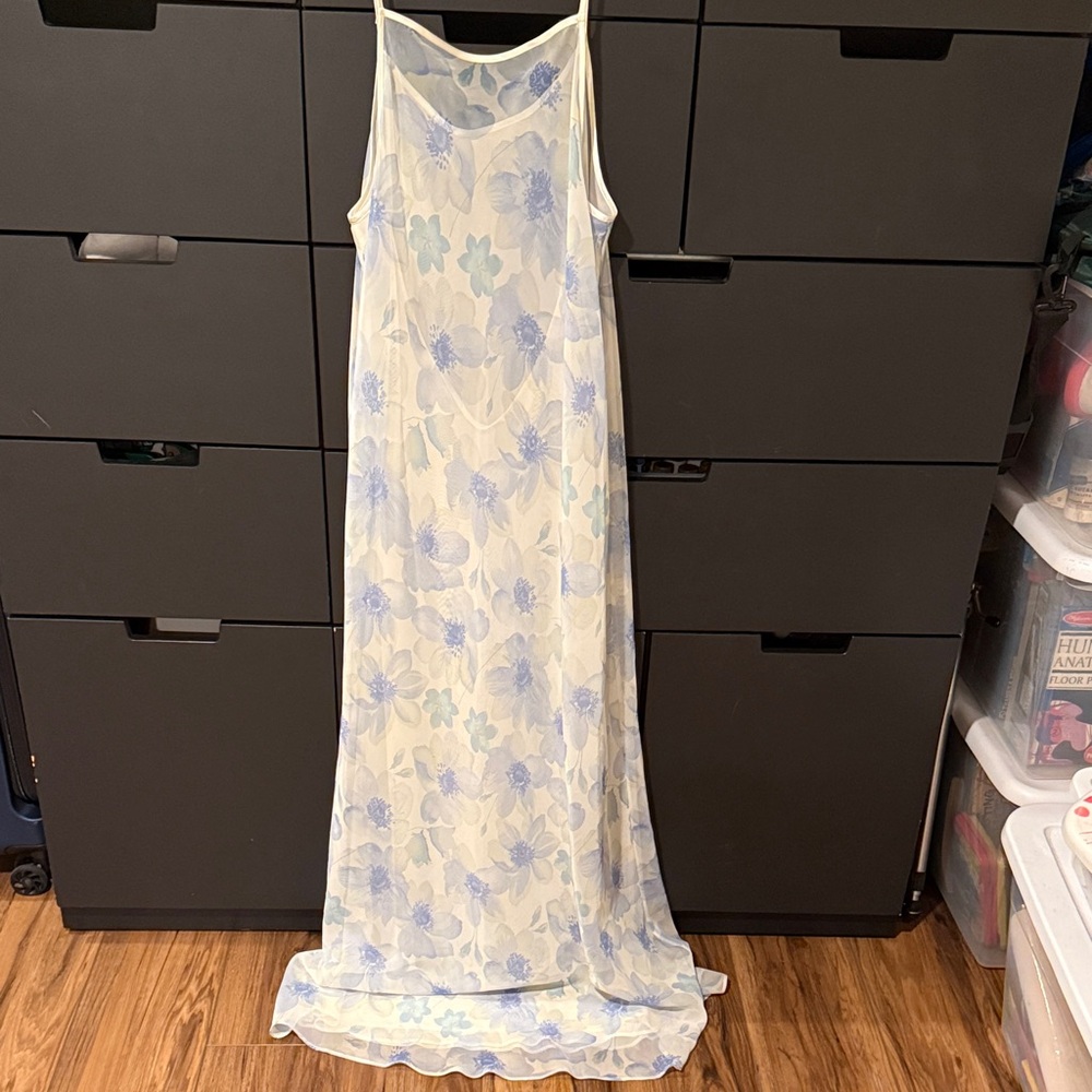 Floral Maxi Dress with Blue and White Flowers Vintage